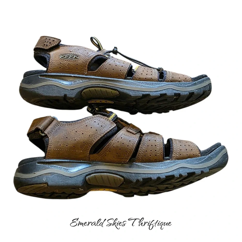 Keen Rialto Sandals Mens 13 brown Leather Hiking Outdoor Fishing Water Shoes
